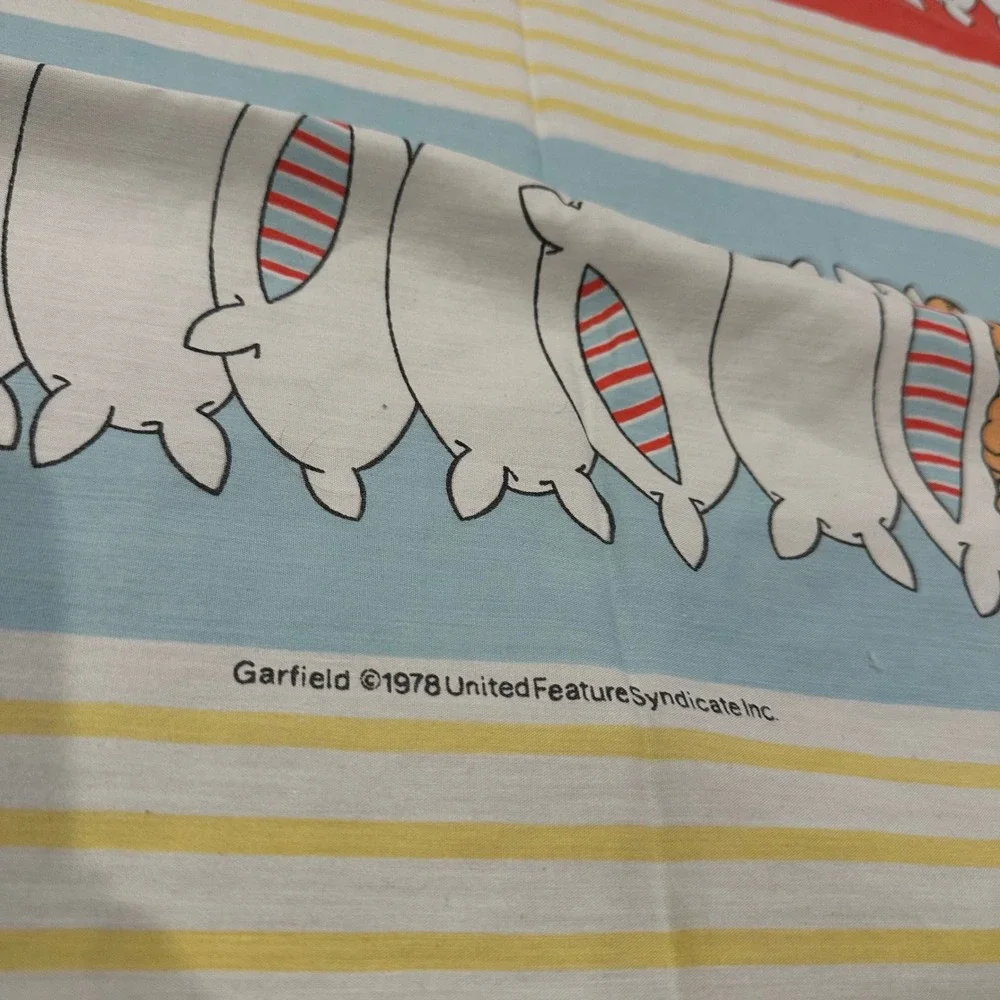 Vintage 1978 Garfield Twin Fitted Flat Sheet‎ Set Burlington Caress USA Bedding